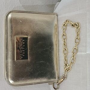 Versace  perfumes gold bag traveler wristlet chain strap.